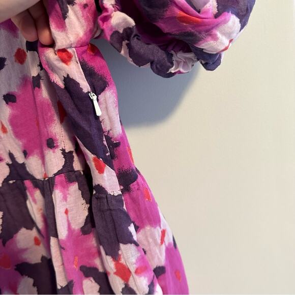 Banjanan Pink Purple Block Printed Ikat Cotton Square Neck Mini Dress Small - Picture 10 of 13